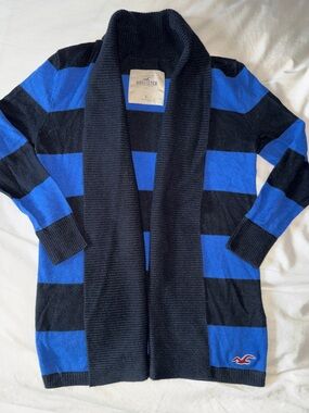 Hollister Woman’s Navy Blue & Bright Coral Blue Striped Light Cardigan